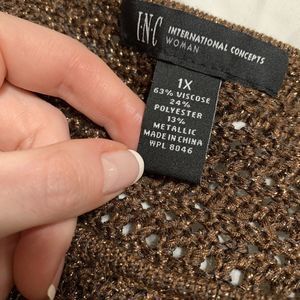 inc womens brown gold cable knit sweater top 1x